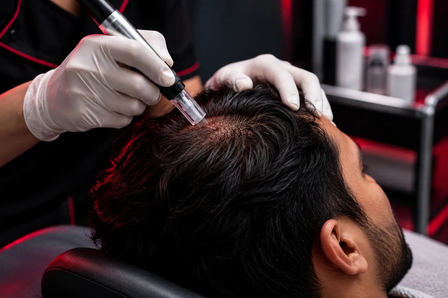 Microneedling treatment for hair thinning