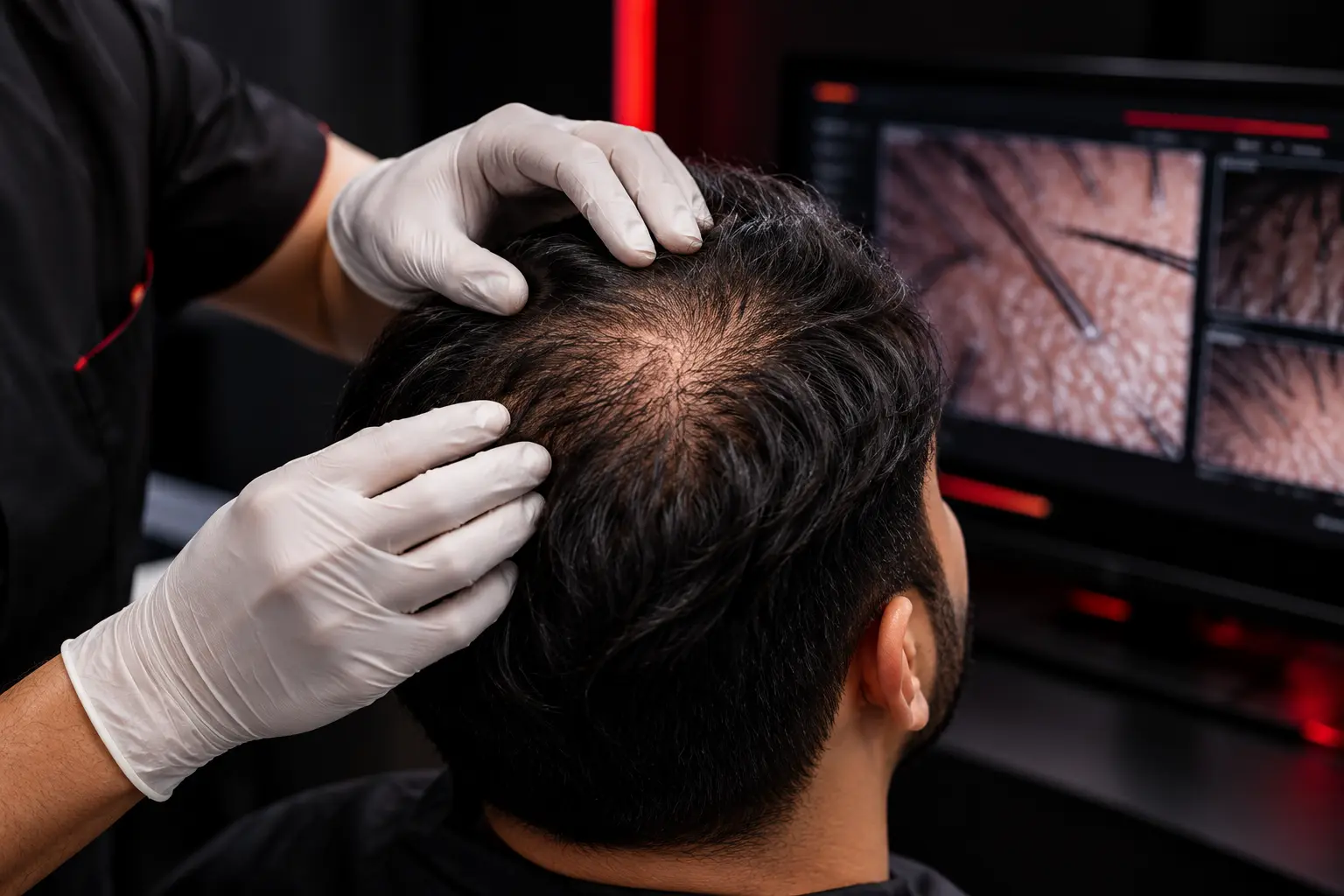 Scalp assessment for thread treatment and hair restoration